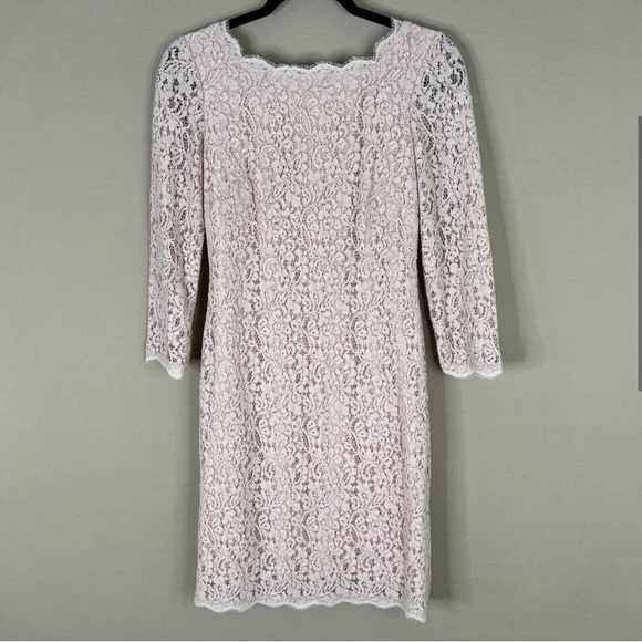 Adrianna Papell Evening Lace Dress with Exposed Back Zipper Pale Pink Size 6 - Picture 4 of 11